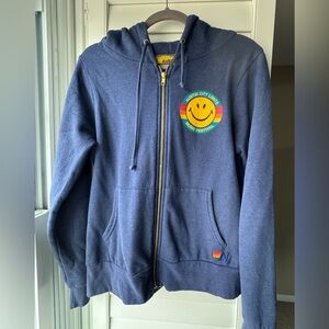 Aviator Nation Blue Smiley zip Hoodie Austin Music Festival Women’s size M VGUC